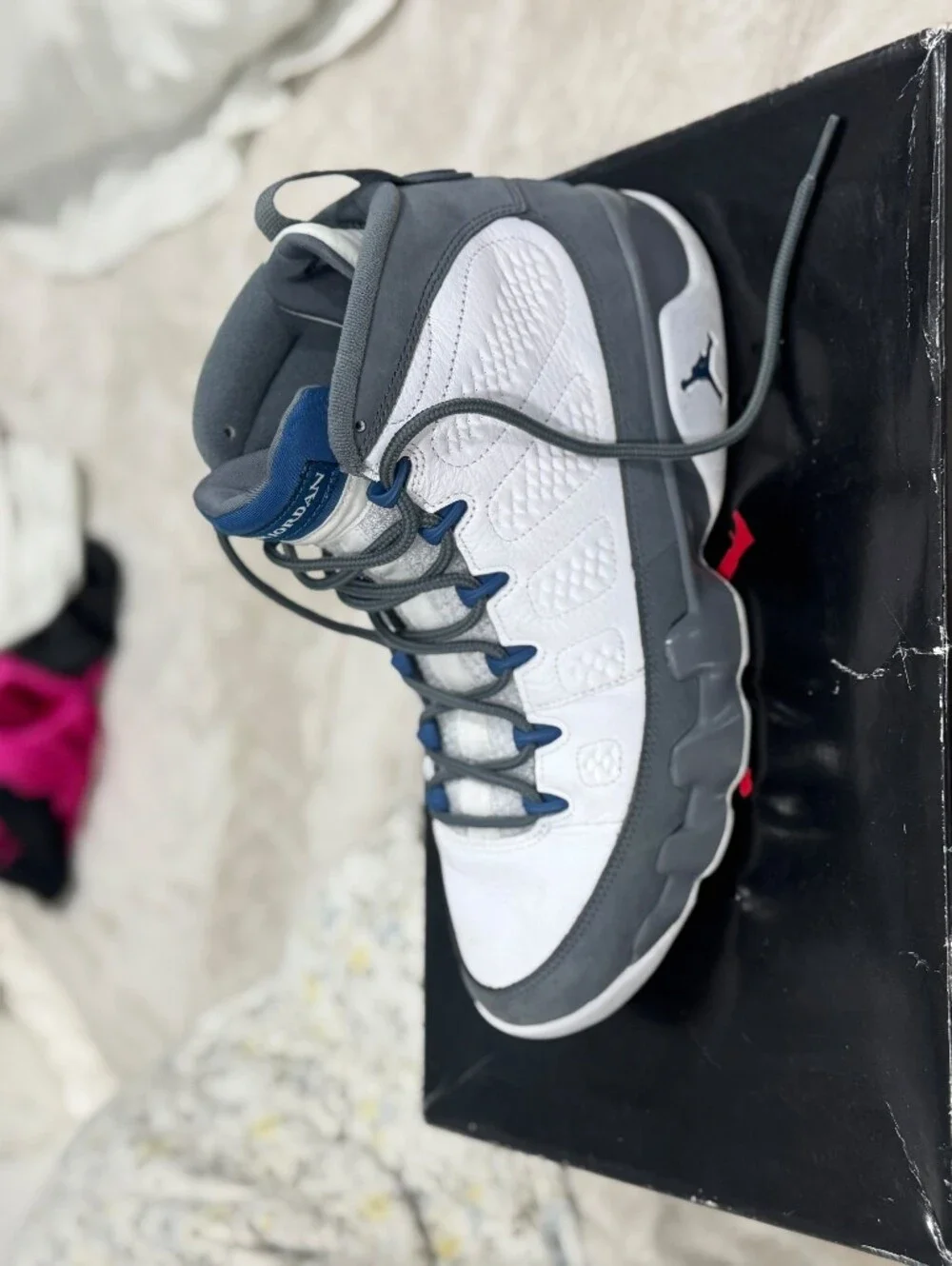Jordan Men's High-Top Sneakers in White, Gray & Blue